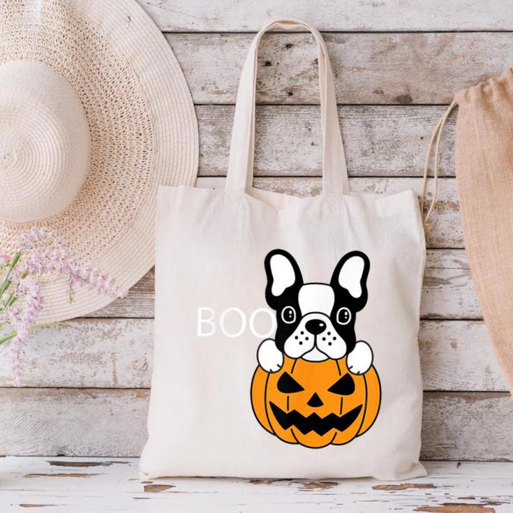 The Halloween Boston Terrier Canvas Tote Bag, Boston Terrier Halloween Tote Bags, gift for family, gift for coworker