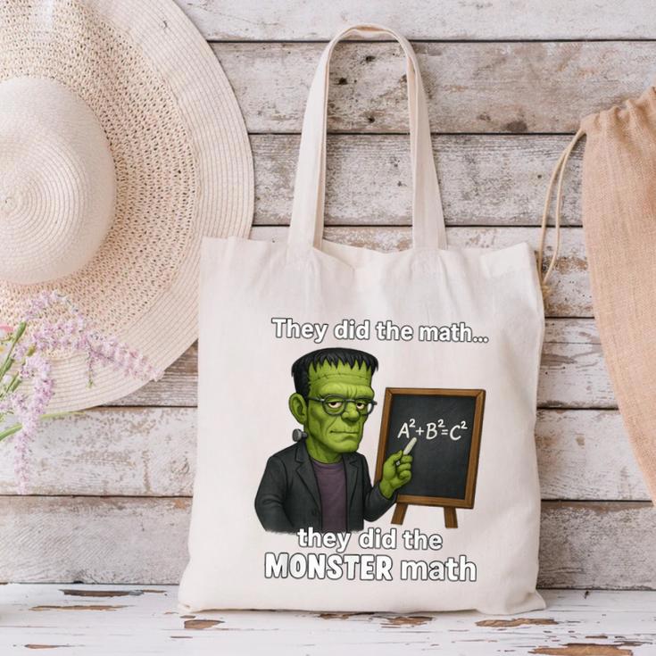 Halloween Monster Math Pun Teacher Humor Canvas Tote Bag, gift for family, gift for coworker Halloween Monster Math Pun Teacher Humor Canvas Tote Bag, gift for family, gift for coworker
