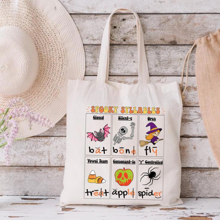 Halloween Reading Spooky Syllables Teacher Vintage Canvas Tote Bag, gift for family, gift for coworker Halloween Reading Spooky Syllables Teacher Vintage Canvas Tote Bag, gift for family, gift for coworker