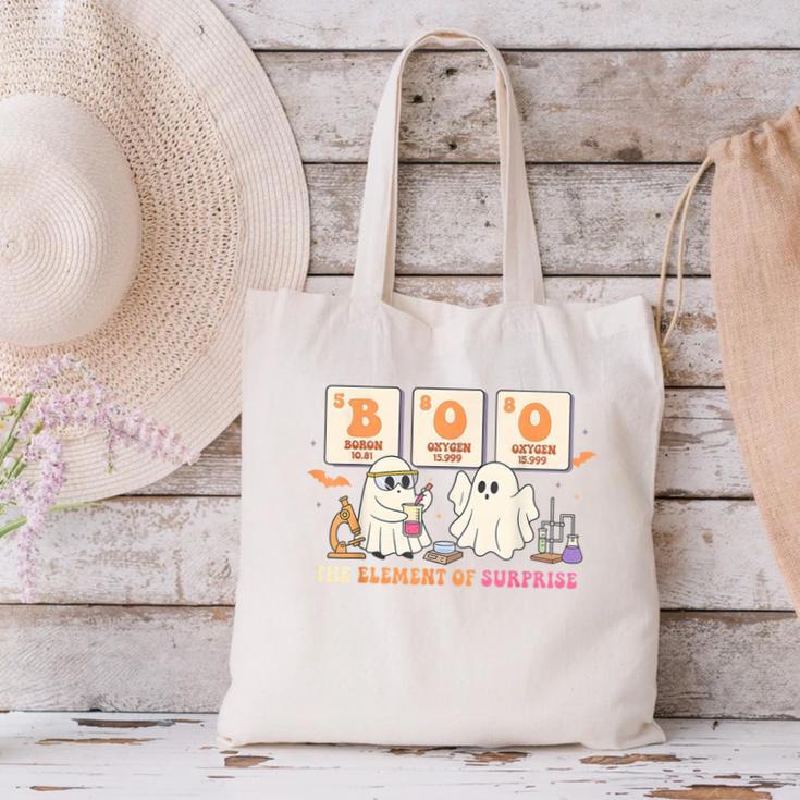 Halloween Science Teacher Boo Ghost The Element Of Surprise Canvas Tote Bag, Science Teacher Tote Bags, gift for family, gift for coworker