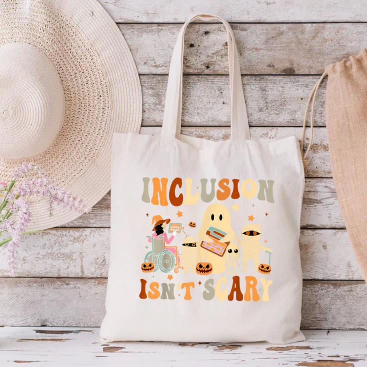 Halloween SLP Sped Teacher Groovy Inclusion Isn't Scary Canvas Tote Bag, Groovy Teacher Tote Bags, gift for family, gift for coworker Halloween SLP Sped Teacher Groovy Inclusion Isn't Scary Canvas Tote Bag, Groovy Teacher Tote Bags, gift for family, gift for coworker