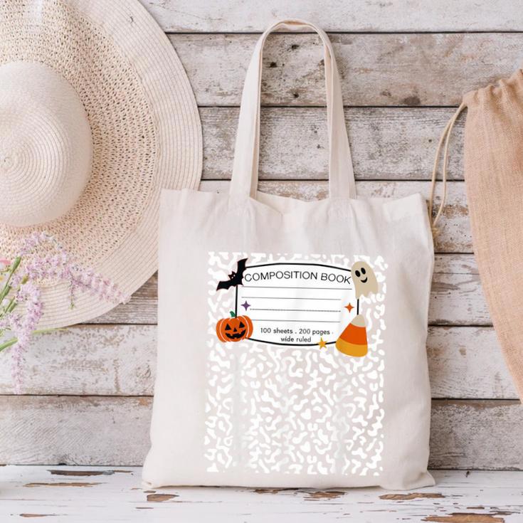 Halloween Teacher Composition Book Notebook Matching Group Canvas Tote Bag, gift for family, gift for coworker