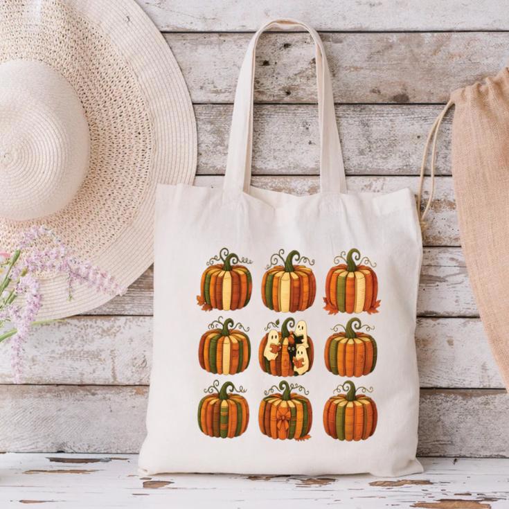 Halloween Teacher Fall Book Pumpkin Retro Reading Canvas Tote Bag, gift for family, gift for coworker Halloween Teacher Fall Book Pumpkin Retro Reading Canvas Tote Bag, gift for family, gift for coworker