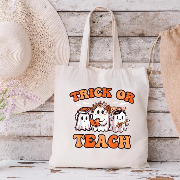 Halloween Teacher Ghosts Trick Or Teach Retro Costume Women Canvas Tote Bag, gift for family, gift for coworker