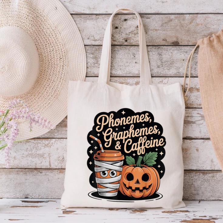 Halloween Teacher Phonemes Graphemes Caffeine Coffee Lover Canvas Tote Bag, gift for family, gift for coworker Halloween Teacher Phonemes Graphemes Caffeine Coffee Lover Canvas Tote Bag, gift for family, gift for coworker