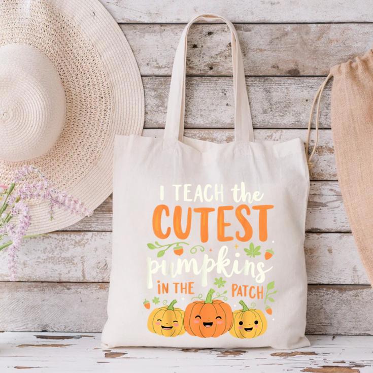 Halloween Teacher I Teach The Cutest Pumpkins In The Patch Canvas Tote Bag, gift for family, gift for coworker Halloween Teacher I Teach The Cutest Pumpkins In The Patch Canvas Tote Bag, gift for family, gift for coworker