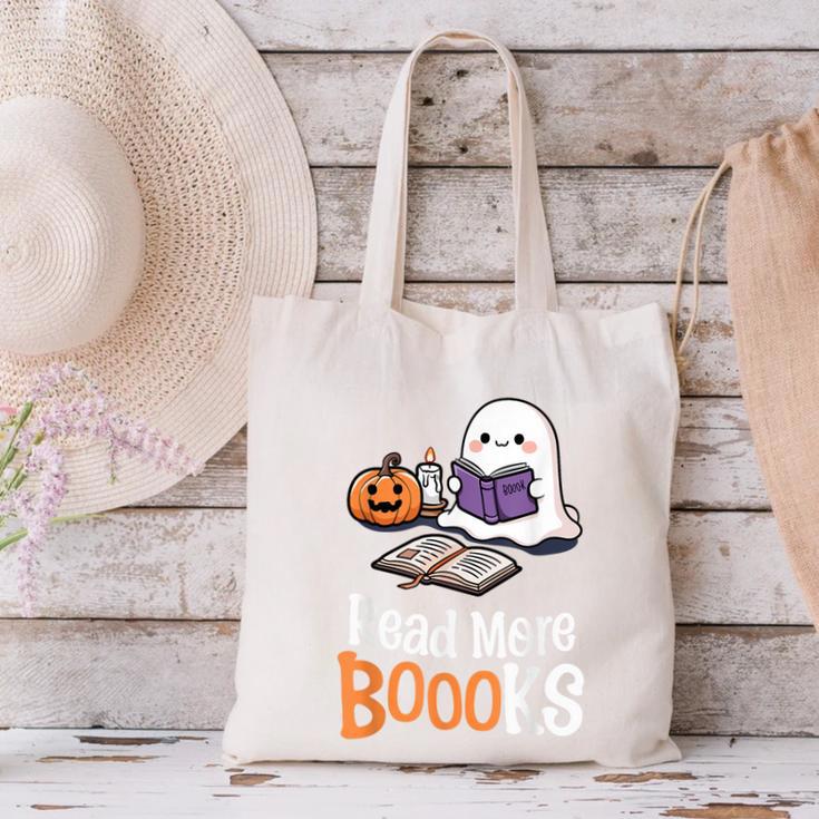 Halloween Teacher Women Cute Reading Ghost Read More Books Canvas Tote Bag, gift for family, gift for coworker