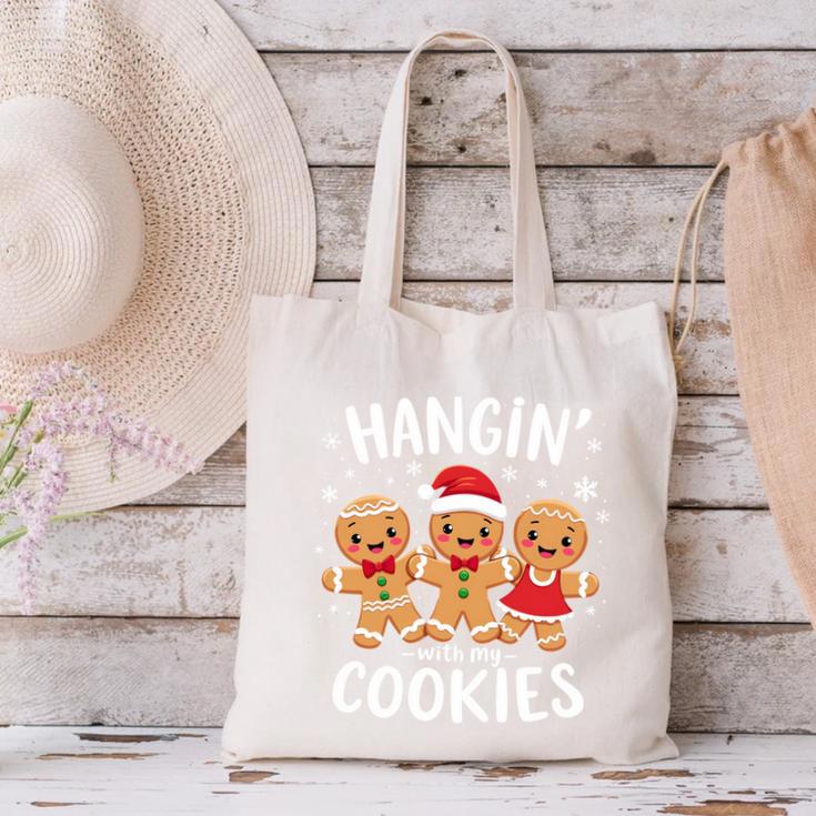 Hanging With My Cookies Gingerbread Christmas Teacher Xmas Canvas Tote Bag, gift for family, gift for coworker