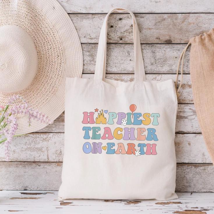 Happiest Teacher On Earth First Day Of School Back To School Canvas Tote Bag, gift for family, gift for coworker Happiest Teacher On Earth First Day Of School Back To School Canvas Tote Bag, gift for family, gift for coworker