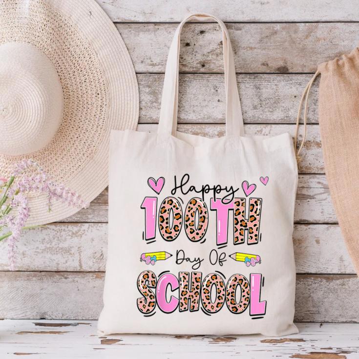 Happy 100th Day Of School Leopard Print Teacher Student Kids Canvas Tote Bag, gift for family, gift for coworker Happy 100th Day Of School Leopard Print Teacher Student Kids Canvas Tote Bag, gift for family, gift for coworker