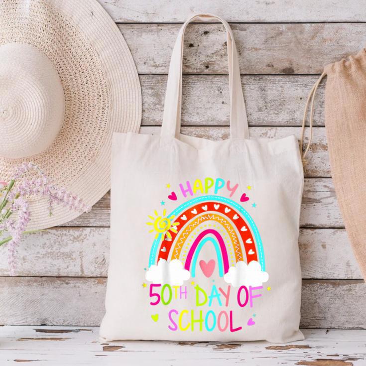 Happy 50th Days Of School Rainbow Teacher 50 Days Smarter Canvas Tote Bag, gift for family, gift for coworker