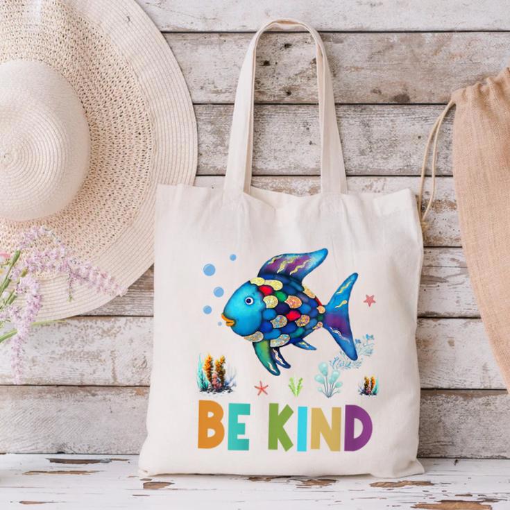Happy First Day Of School Fish Rainbows Teacher Be Kind Canvas Tote Bag, gift for family, gift for coworker Happy First Day Of School Fish Rainbows Teacher Be Kind Canvas Tote Bag, gift for family, gift for coworker