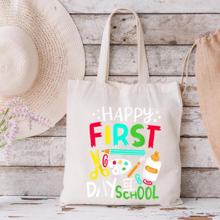 Happy First Day Of School Teacher Back To School Student Canvas Tote Bag, gift for family, gift for coworker Happy First Day Of School Teacher Back To School Student Canvas Tote Bag, gift for family, gift for coworker