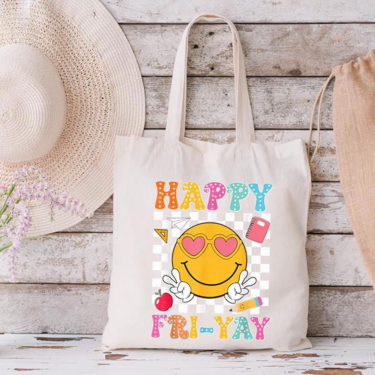 Happy Fri-Yay Groovy Teacher Friday Weekend Fri Yay Canvas Tote Bag, Groovy Teacher Tote Bags, gift for family, gift for coworker