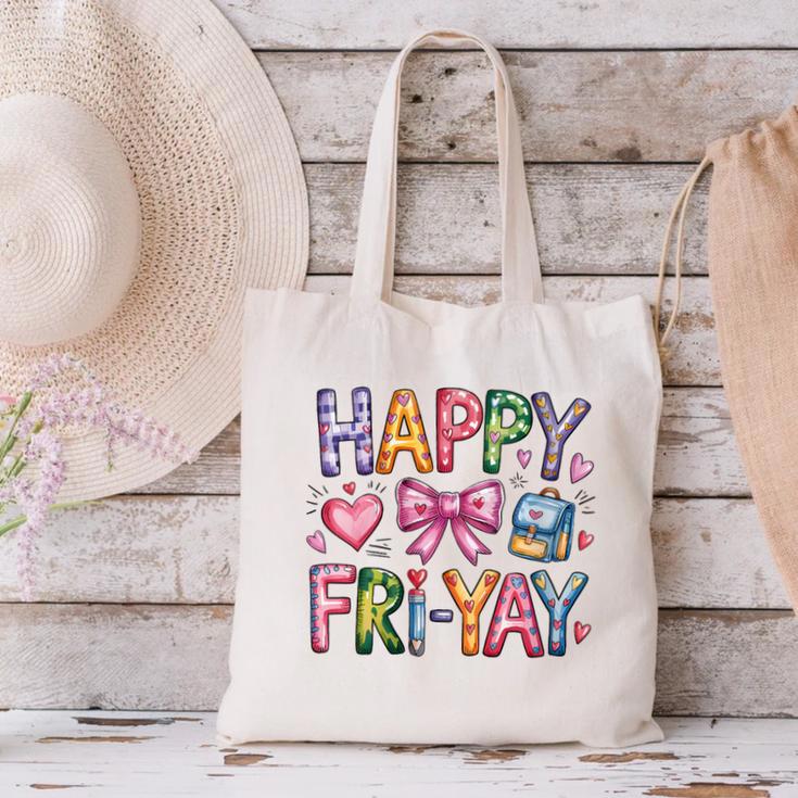 Happy Fri-Yay Teacher Fry Yay Friday Weekend Cute Fri-Yay Canvas Tote Bag, gift for family, gift for coworker