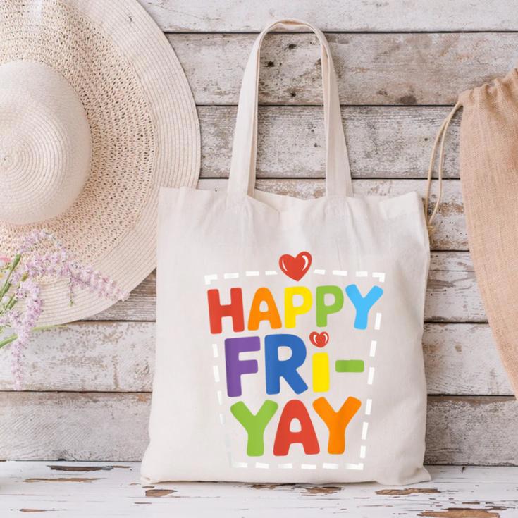 Happy Fri-Yay Teacher Life Weekend Pun Happy Friday Canvas Tote Bag, gift for family, gift for coworker Happy Fri-Yay Teacher Life Weekend Pun Happy Friday Canvas Tote Bag, gift for family, gift for coworker