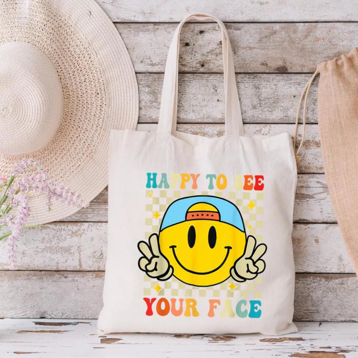 Happy To See Your Face Hippie Smile Back To School Teachers Canvas Tote Bag, gift for family, gift for coworker Happy To See Your Face Hippie Smile Back To School Teachers Canvas Tote Bag, gift for family, gift for coworker