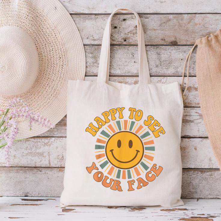 Happy To See Your Face Retro Happy Teacher Back To School Canvas Tote Bag, gift for family, gift for coworker