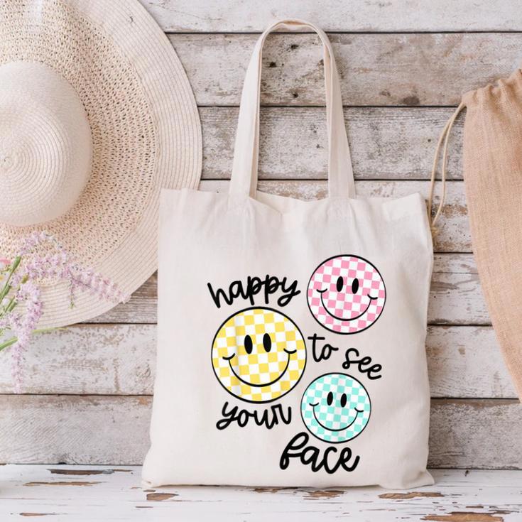 Happy To See Your Face Smile Face Teacher Back To School Canvas Tote Bag, gift for family, gift for coworker Happy To See Your Face Smile Face Teacher Back To School Canvas Tote Bag, gift for family, gift for coworker