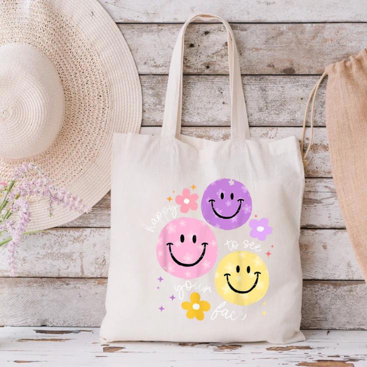 Happy To See Your Face Teacher Flower Back To School Canvas Tote Bag, gift for family, gift for coworker Happy To See Your Face Teacher Flower Back To School Canvas Tote Bag, gift for family, gift for coworker