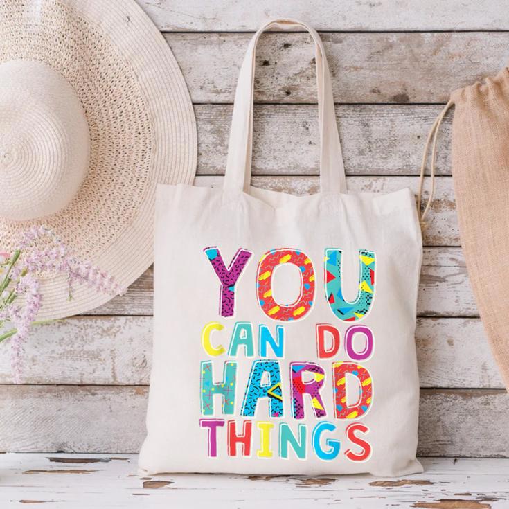 You Can Do Hard Things School Student Teachers Canvas Tote Bag, gift for family, gift for coworker You Can Do Hard Things School Student Teachers Canvas Tote Bag, gift for family, gift for coworker