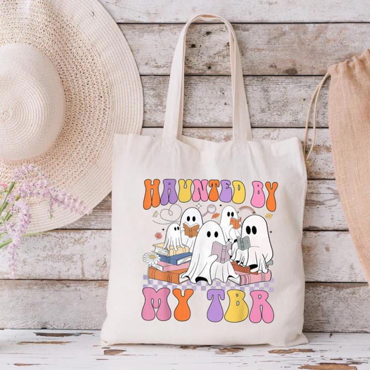 Haunted By My TBR Cute Ghosts Book Reading Teacher Halloween Canvas Tote Bag, gift for family, gift for coworker