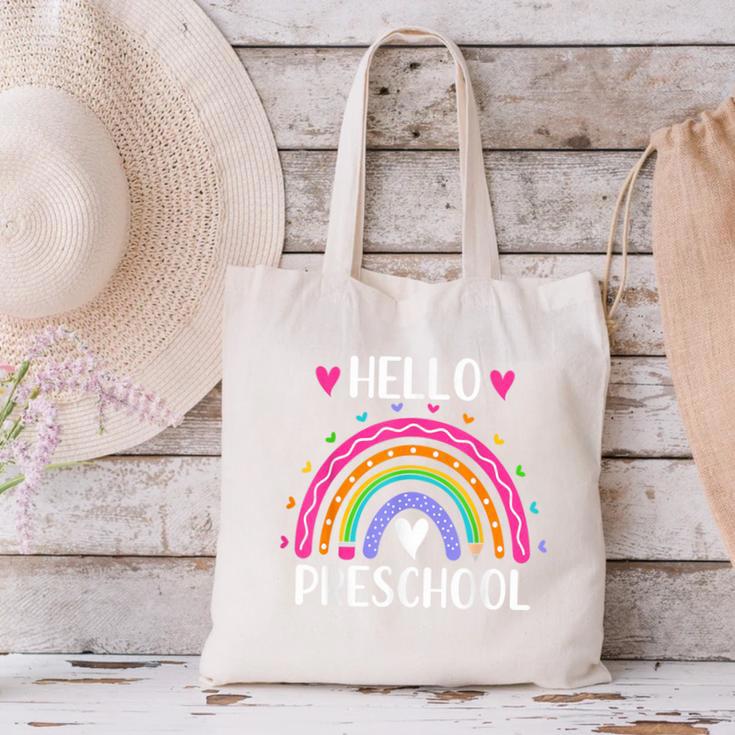 Hello Preschool Teacher Student Girls Rainbow Back To School Canvas Tote Bag, gift for family, gift for coworker Hello Preschool Teacher Student Girls Rainbow Back To School Canvas Tote Bag, gift for family, gift for coworker