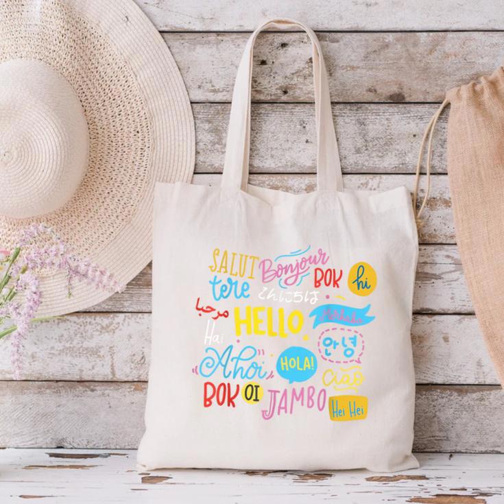 Hello Word In Different Languages Travel And Teacher Lover Canvas Tote Bag, gift for family, gift for coworker Hello Word In Different Languages Travel And Teacher Lover Canvas Tote Bag, gift for family, gift for coworker