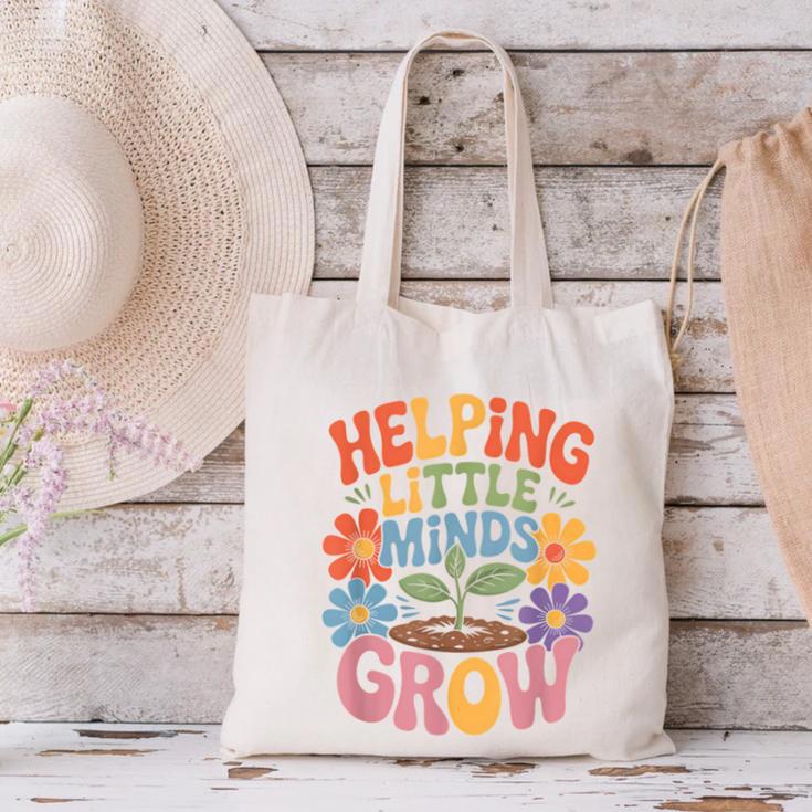 Helping Little Minds Grow Teacher First Day Back To School Canvas Tote Bag, gift for family, gift for coworker Helping Little Minds Grow Teacher First Day Back To School Canvas Tote Bag, gift for family, gift for coworker
