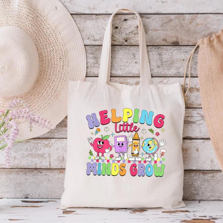 Helping Little Minds Grow Teacher Life Back To School Canvas Tote Bag, gift for family, gift for coworker