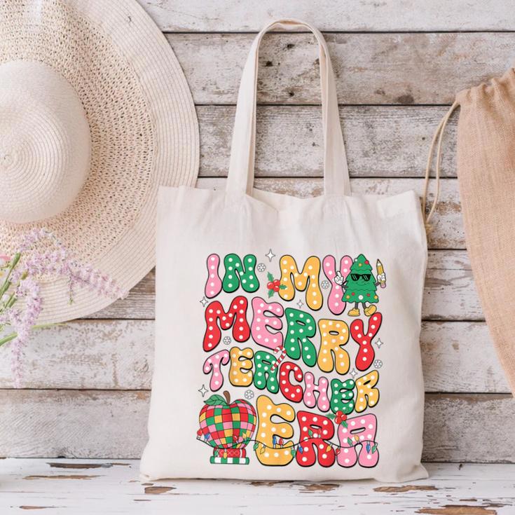 In My Holly Xmas Jolly Teacher Era Teacher Vibes Christmas Canvas Tote Bag, gift for family, gift for coworker In My Holly Xmas Jolly Teacher Era Teacher Vibes Christmas Canvas Tote Bag, gift for family, gift for coworker