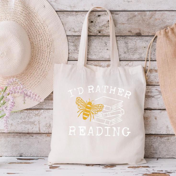 I'd Rather Bee Reading Teacher Librarian Book Lover Canvas Tote Bag, gift for family, gift for coworker