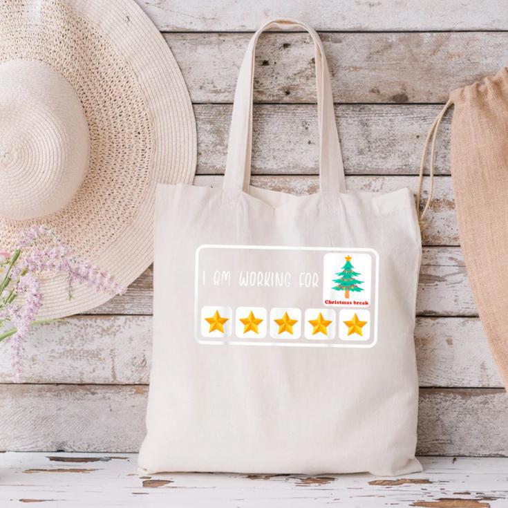 I'm Working For Christmas Break 5 Star Winter Teacher Stars Canvas Tote Bag, gift for family, gift for coworker