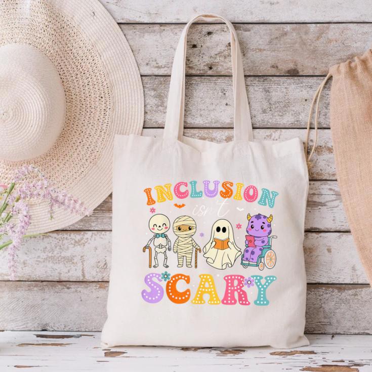Inclusion Isn't Scary Ghost Halloween SLP Sped Teacher Canvas Tote Bag, gift for family, gift for coworker Inclusion Isn't Scary Ghost Halloween SLP Sped Teacher Canvas Tote Bag, gift for family, gift for coworker