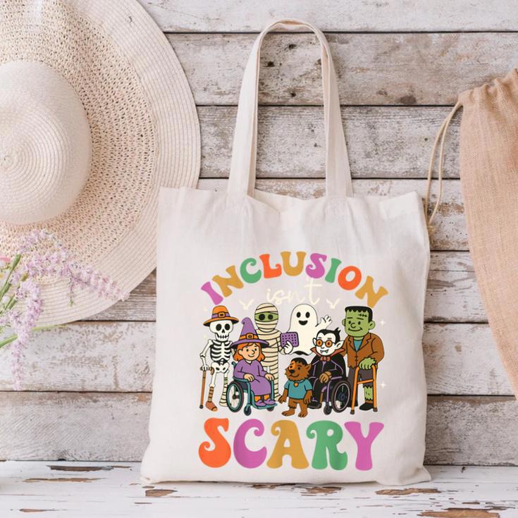 Inclusion Isnt Scary Halloween Skeleton Ghost Sped Teacher Canvas Tote Bag, gift for family, gift for coworker Inclusion Isnt Scary Halloween Skeleton Ghost Sped Teacher Canvas Tote Bag, gift for family, gift for coworker