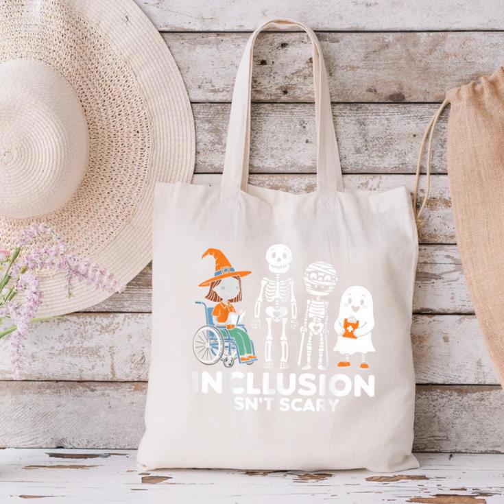 Inclusion Isn't Scary SLP Halloween Costume Sped Teacher Canvas Tote Bag, gift for family, gift for coworker Inclusion Isn't Scary SLP Halloween Costume Sped Teacher Canvas Tote Bag, gift for family, gift for coworker