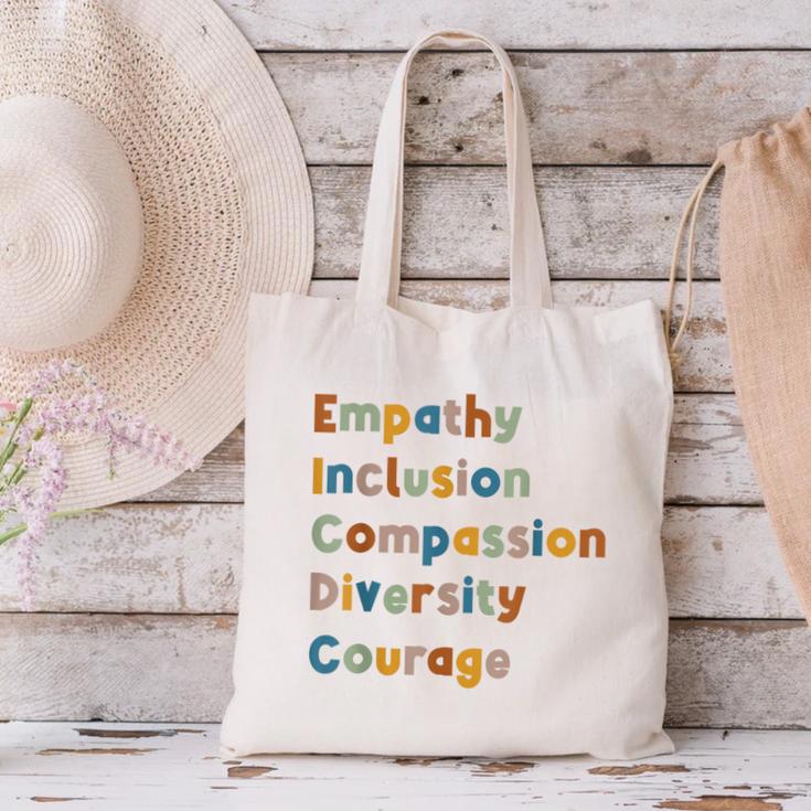 Inclusive Teacher Diversity Inclusion Empathy Teacher Team Canvas Tote Bag, gift for family, gift for coworker