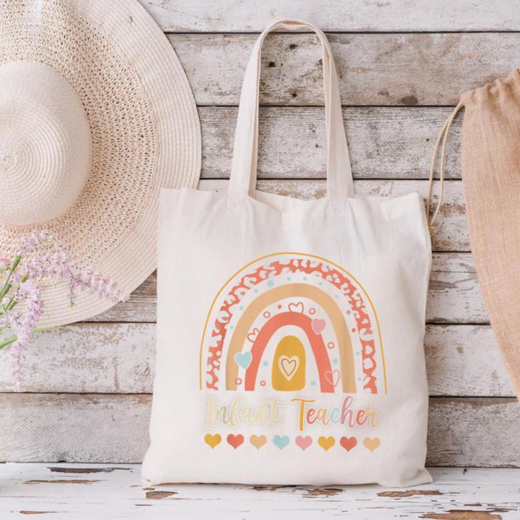 Infant Teacher Leopard Boho Rainbow Appreciation Canvas Tote Bag, gift for family, gift for coworker Infant Teacher Leopard Boho Rainbow Appreciation Canvas Tote Bag, gift for family, gift for coworker