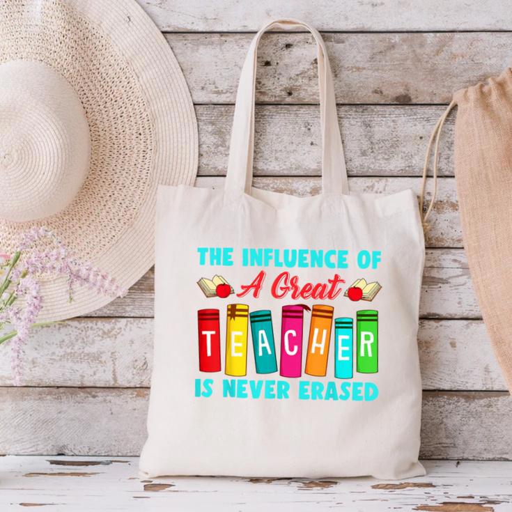 THE INFLUENCE OF A GREAT TEACHER IS NEVER ERASED Teaching For Men Women Girls Kids Canvas Tote Bag, gift for family, gift for coworker
