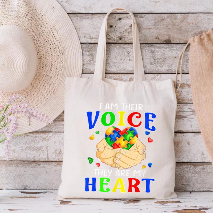 I Am Their Voice They Are My Heart Autism Awareness Teacher Canvas Tote Bag, gift for family, gift for coworker