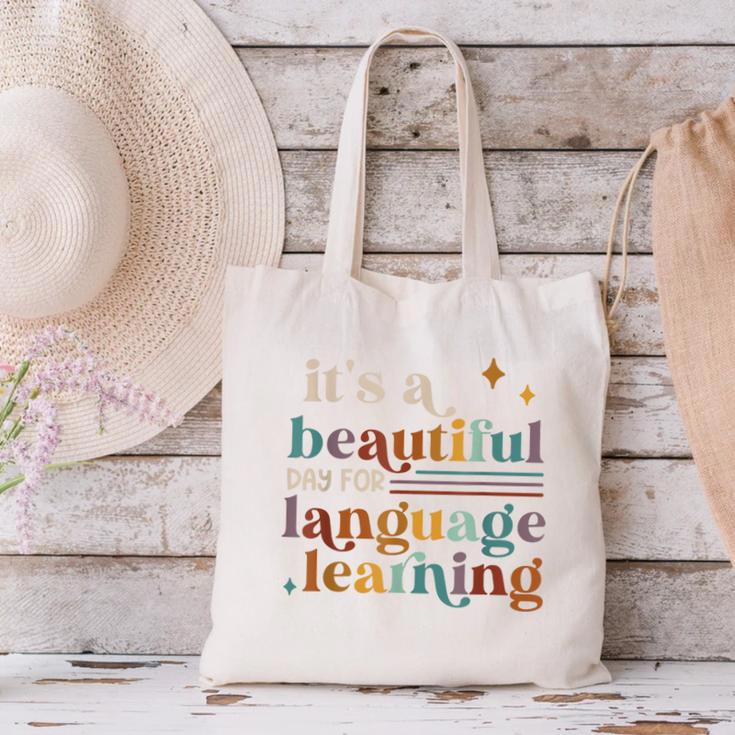 It's A Beautiful Day For Language Learning ESL Teacher ESOL Canvas Tote Bag, Esl Teacher Tote Bags, gift for family, gift for coworker It's A Beautiful Day For Language Learning ESL Teacher ESOL Canvas Tote Bag, Esl Teacher Tote Bags, gift for family, gift for coworker