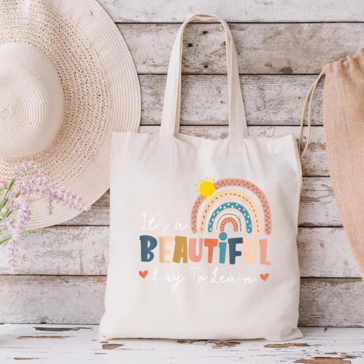 It's A Beautiful Day To Learn Cute Rainbow Boho Teacher Canvas Tote Bag, gift for family, gift for coworker It's A Beautiful Day To Learn Cute Rainbow Boho Teacher Canvas Tote Bag, gift for family, gift for coworker