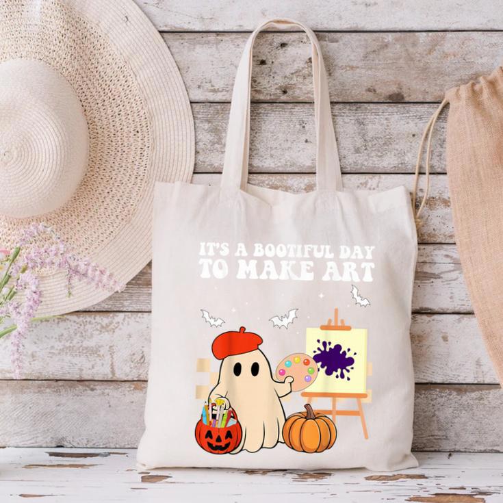 It's A Bootiful Day To Make Art Groovy Art Teacher Halloween Canvas Tote Bag, Groovy Teacher Tote Bags, gift for family, gift for coworker