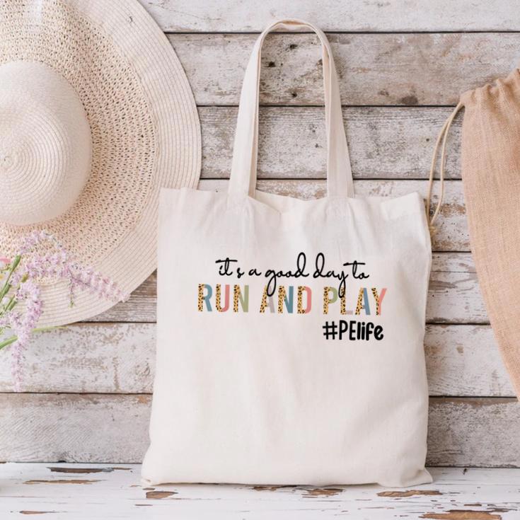 It's a Good Day To Run And Play Leopard PE Teacher Life Canvas Tote Bag, Pe Teacher Tote Bags, gift for family, gift for coworker It's a Good Day To Run And Play Leopard PE Teacher Life Canvas Tote Bag, Pe Teacher Tote Bags, gift for family, gift for coworker