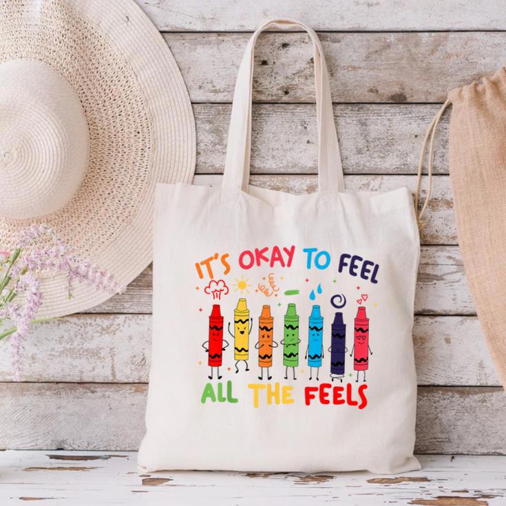 Its Okay To Feel All The Feels Mood Color Crayons Teacher Canvas Tote Bag, gift for family, gift for coworker