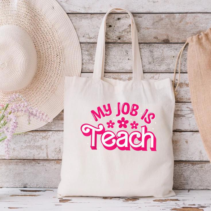 My Job Is Teach Pink Retro Female Teacher Life Women Canvas Tote Bag, gift for family, gift for coworker My Job Is Teach Pink Retro Female Teacher Life Women Canvas Tote Bag, gift for family, gift for coworker