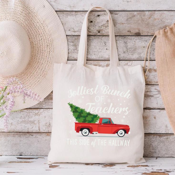 Jolliest Bunch Of Teachers This Side Of The Hallway Canvas Tote Bag, gift for family, gift for coworker Jolliest Bunch Of Teachers This Side Of The Hallway Canvas Tote Bag, gift for family, gift for coworker