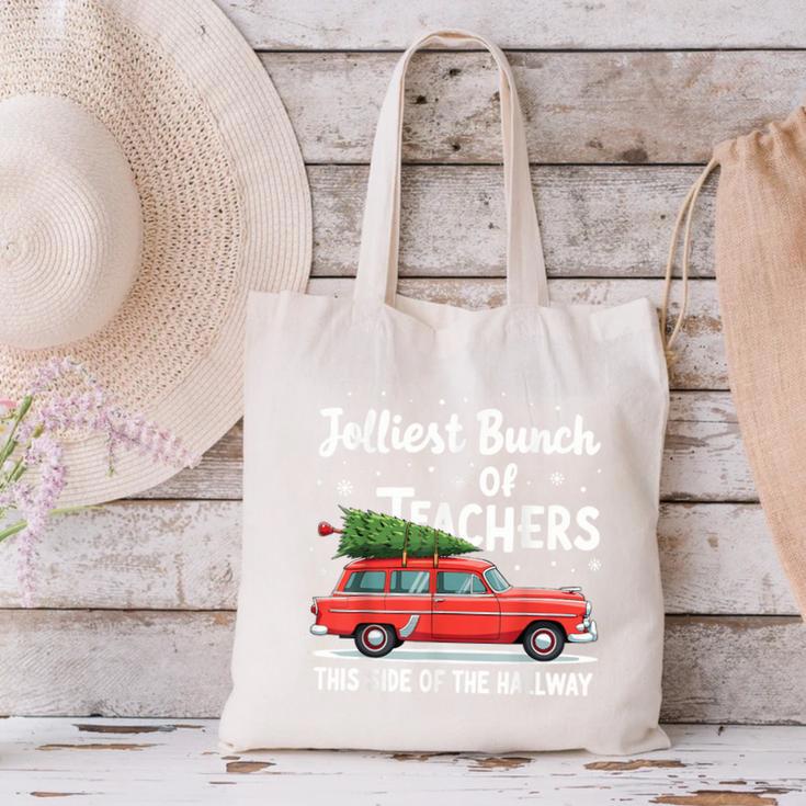 Jolliest Bunch Of Teachers This Side Of The Hallway Xmas PJ Canvas Tote Bag, gift for family, gift for coworker