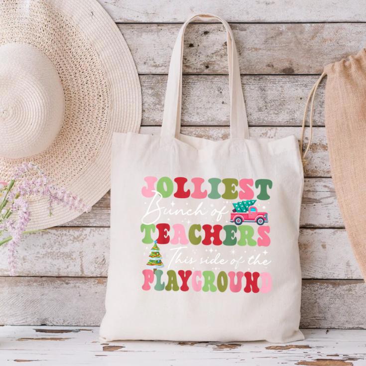 Jolliest Bunch Of Teachers This Side Of The Playground X-Mas Canvas Tote Bag, gift for family, gift for coworker