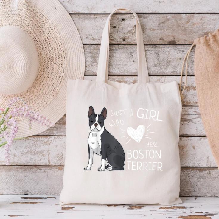Just A Girl Who Loves Her Boston Terrier Puppy Love Canvas Tote Bag, gift for family, gift for coworker